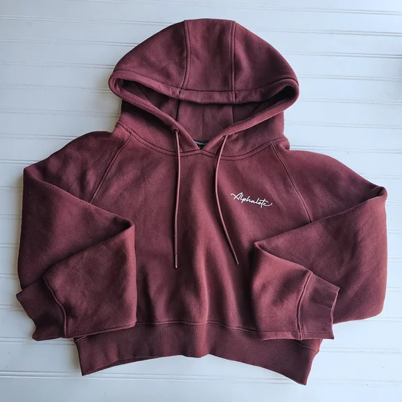 Alphalete Burgundy Cropped Hoodie Sweater Womens Medium - Picture 1 of 4